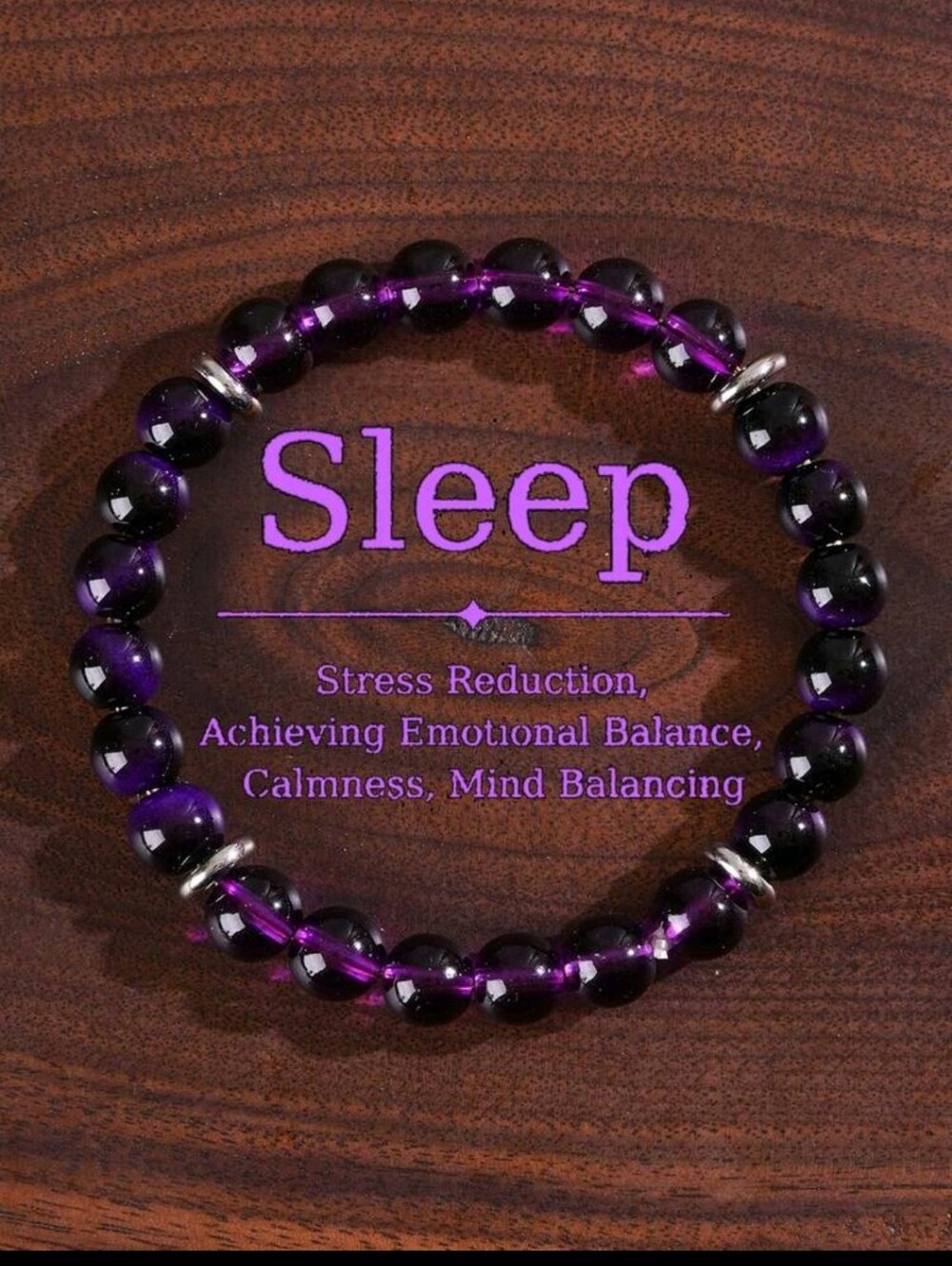 1pc Stay Sleep Elastic Bracelet- 8mm Purple Quartz,purple Ombre, Stress Relief,